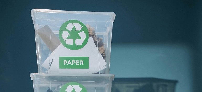 Recycling bins sorted for spring cleaning in Loveland Ohio.