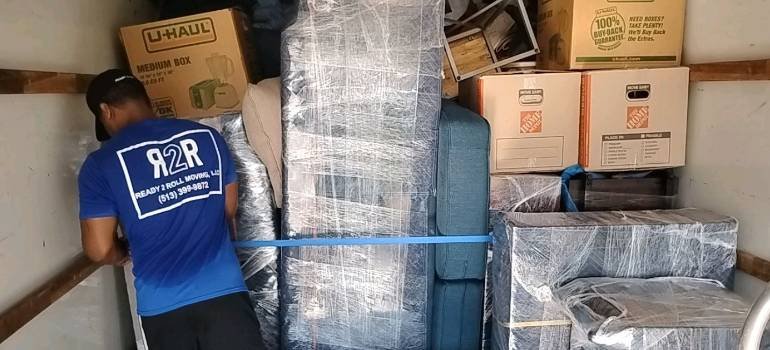 Wrapped furniture of people who know about recautions to take when moving to Cincinnati