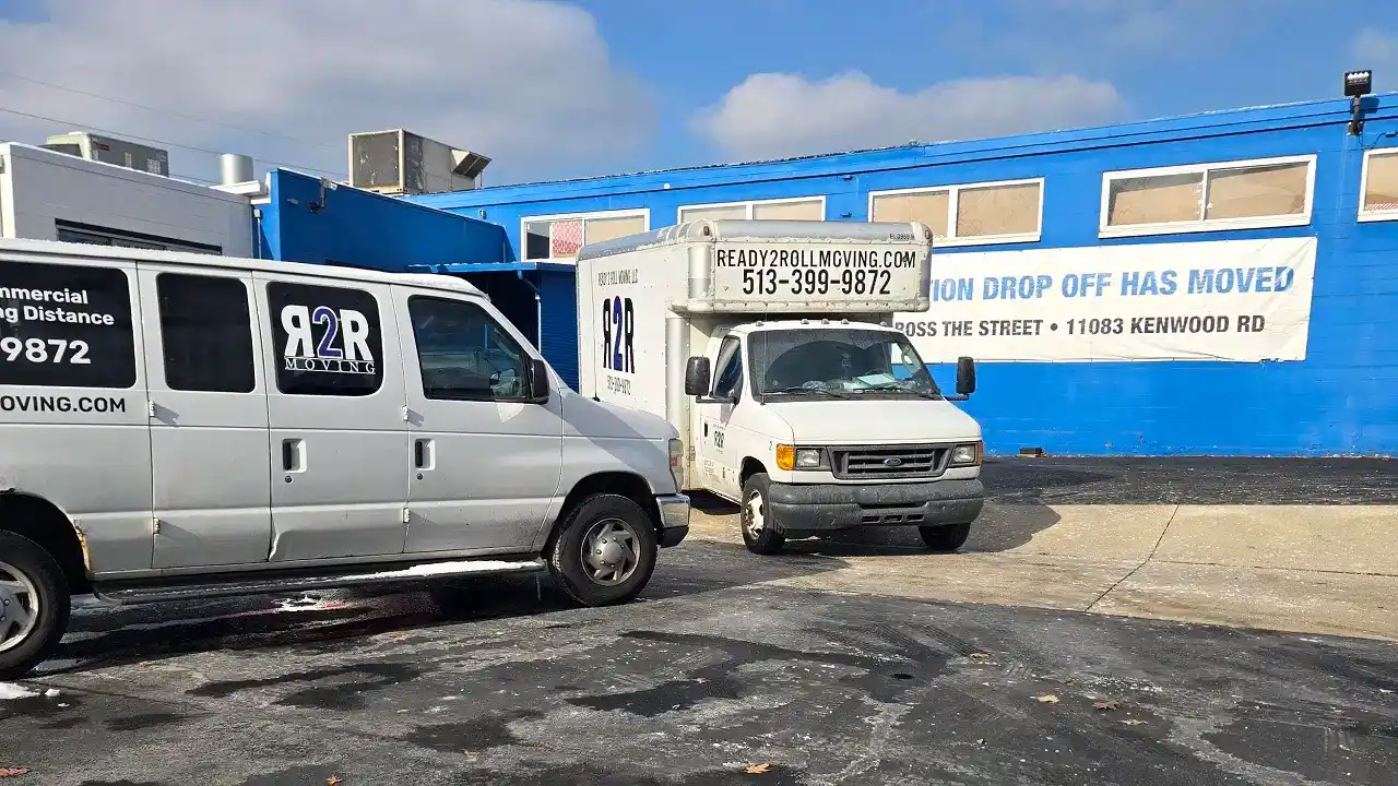 professional movers maximizing daylight during your February move with parked moving vans