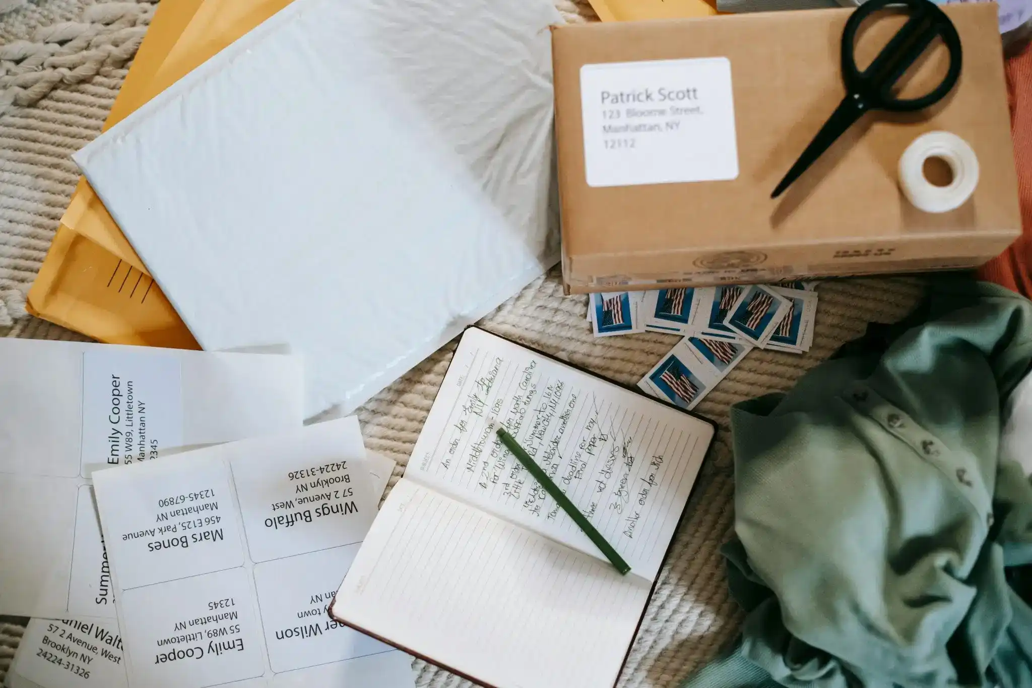 Labels and scissors on boxes.