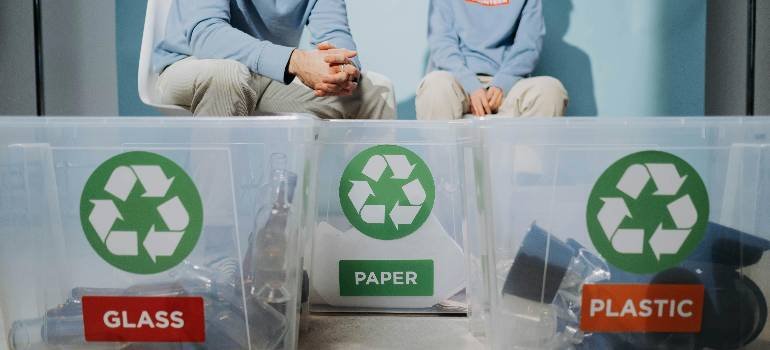 Cost and tips for moving to Lebanon Ohio this summer 4 Labeled recycling bins for household moving cleanup