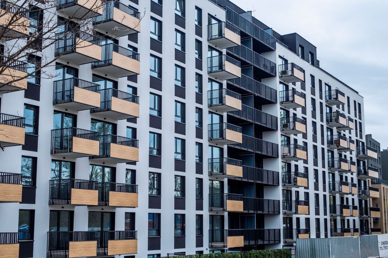 Modern apartment building with small balconies